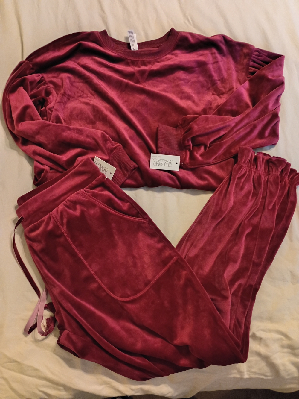 NWT Gilligan & O'Malley Plush Velour Pajama Set in Deep Berry